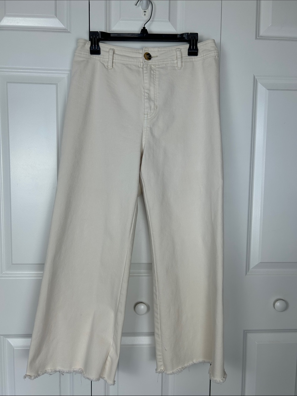 Dex Cream Wide-Leg Cropped Frayed Hem Jeans Size 30